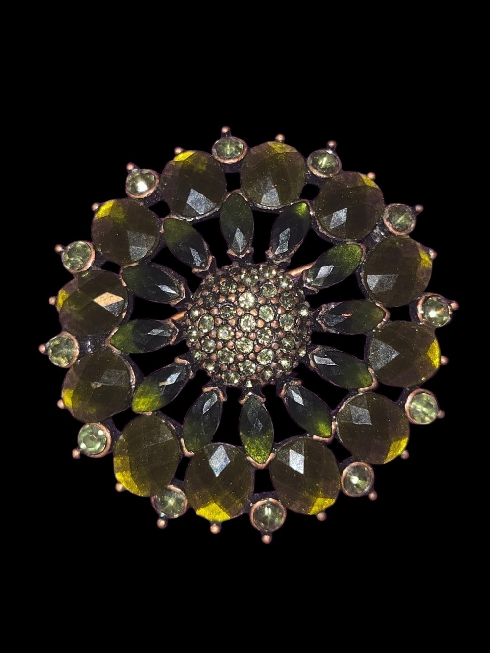 LC Lauren Conrad Olive Green Floral Crystal Brooch